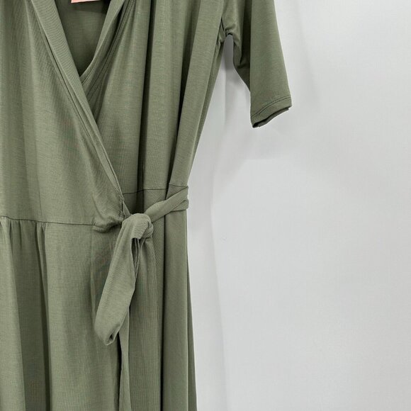 Quince Women’s Sage Green Tencel Jersey Wrap Dress Midi sz S NWT Short Sleeve - Picture 3 of 7